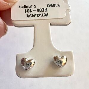 18k solid white gold stud earrings heart